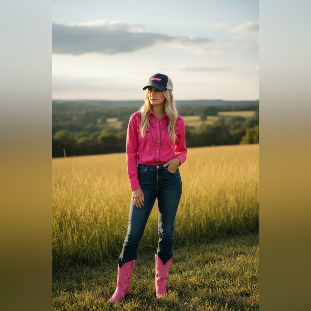 Wrangler x Barbie Trucker-style Cap, One Size Adjustable, NWT Blue/Pink‎
